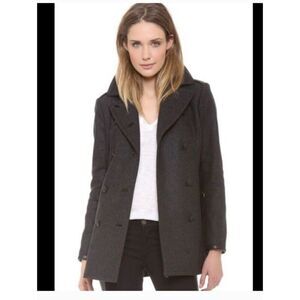 Rag & Bone Coat Double Breasted Battle Gray Wool Lamb Leather Accents Medium
